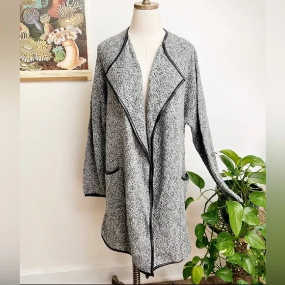 Tart Marled Grey Knit Long Open Cardigan Jacket Medium - Picture 1 of 9